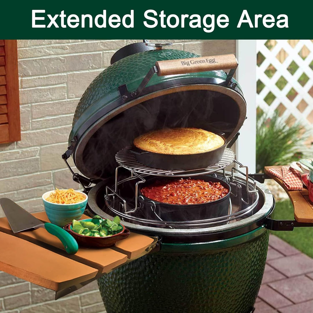 Side Shelves Upgrade Plus Big Green Egg Accessories, Composite 3 Slat Egg Mates for XLarge Big Green Egg with Folding Side Shelves Replacement Parts Grill