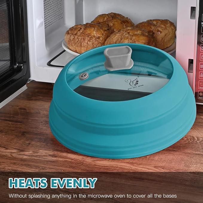 Microwave Splatter Cover Glass Cover Splatter Guard Lid with Collapsible Silicone for Food Cover Plate Cover 10.8 inch Blue