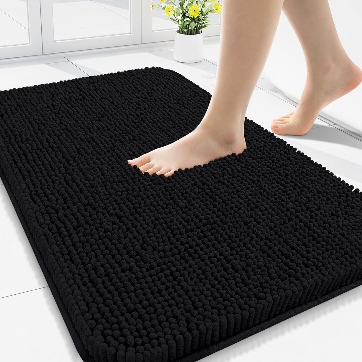 Arotive Bathroom Rugs 34x21, Extra Soft Absorbent Shaggy Chenille Bath Rugs, Machine Washable Rubber Backing Non-Slip Bath Mats for Bathroom Floor Tub and Shower, Home Decor Accessories, Black