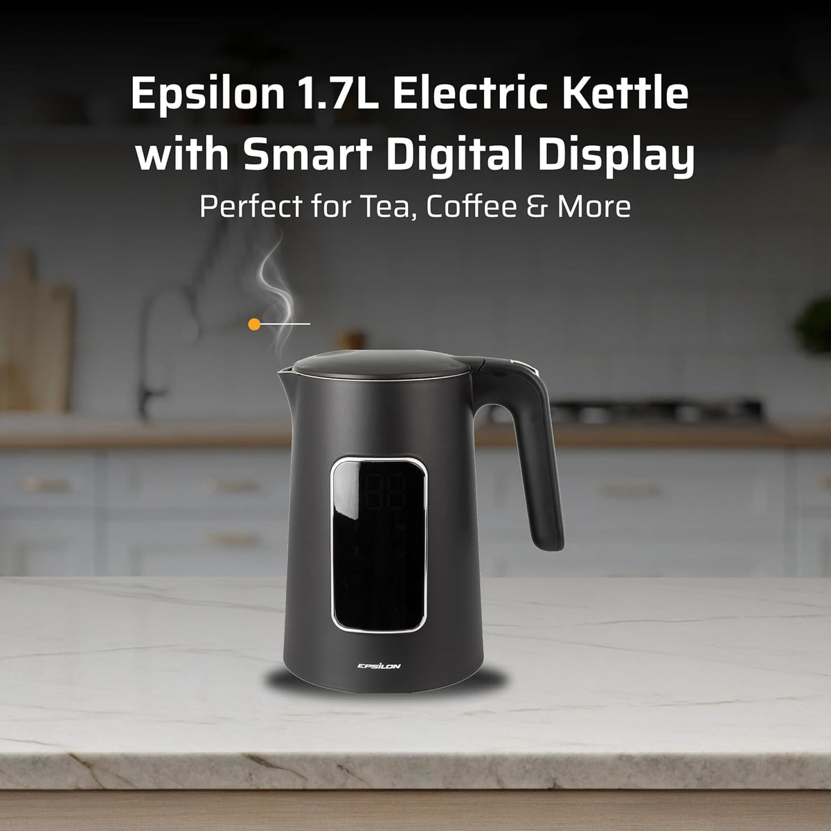 Epsilon LCD Electric Kettle 1500W - 1.7L Hot Water Tea Kettle with Digital Display, Temperature Control, Fast Boil, BPA-Free Electric Teapot with Auto Shut-Off & Boil Dry Protection