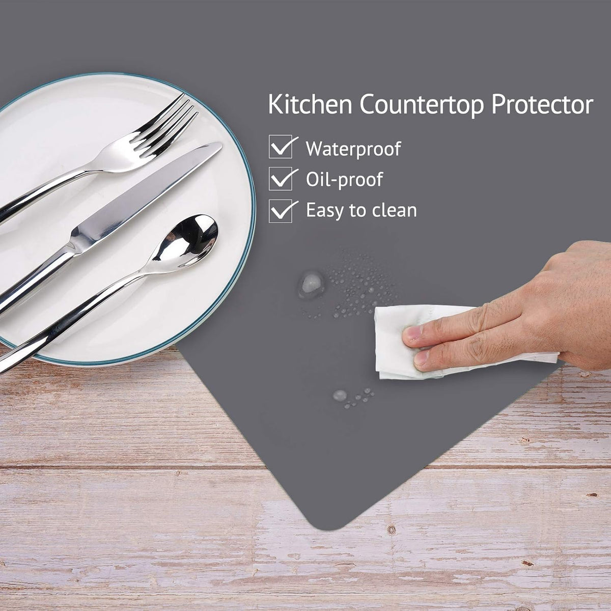 Gartful Silicone Mats for Kitchen Counter, Thicker 0.06", 25 x 17 inches Multipurpose Table Mat, Silicone Pad Desk Work Mat, Nonstick Nonskid Heat-Resistant Pad, Placemat, Dark Gray
