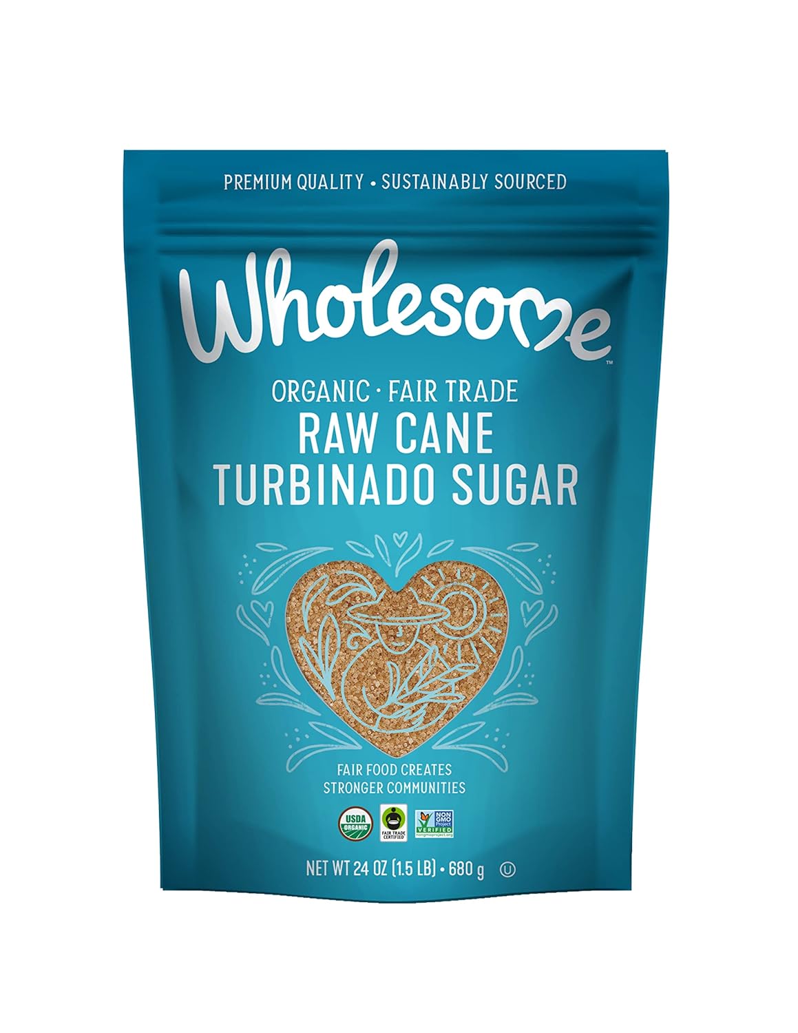 Wholesome Sweeteners 24-Ounce Organic Raw Cane Turbinado Sugar, Fair Trade, Non GMO, Gluten Free & Vegan, 12 Pack