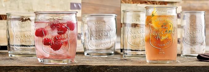 Glaver's Ice Cold Set of 8 Drinking Glasses 4-20 Oz Highball Glasses, and 4-13 Oz Whiskey Glass Cups For Everyday Home Use Water glasses, Beer, Juice, Cocktail.