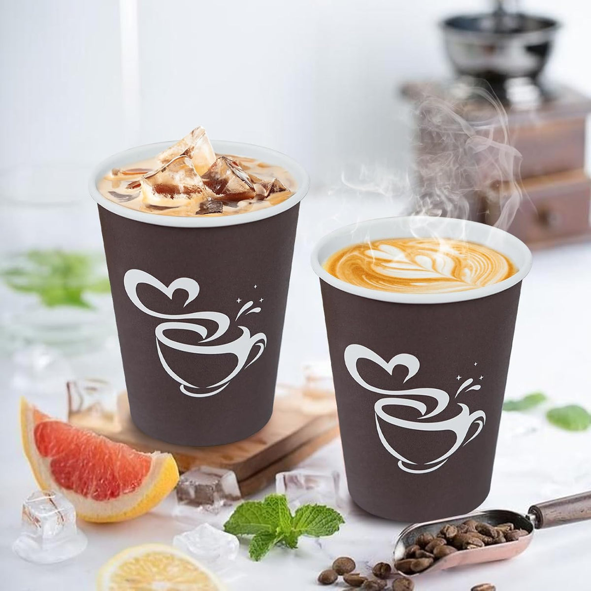 300 Count 12 oz Paper Coffee Cups, Disposable Drinking Cups for Hot or Cold Beverage, 12 ounce Brown Coffee Cups for Party, Business, Travel, Picnic
