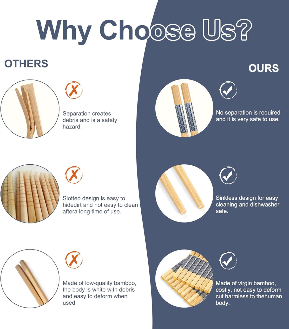 200 Pairs Bamboo Chopsticks Disposable | Reusable | Separated | Bulk | Chinese | -（9.45in）