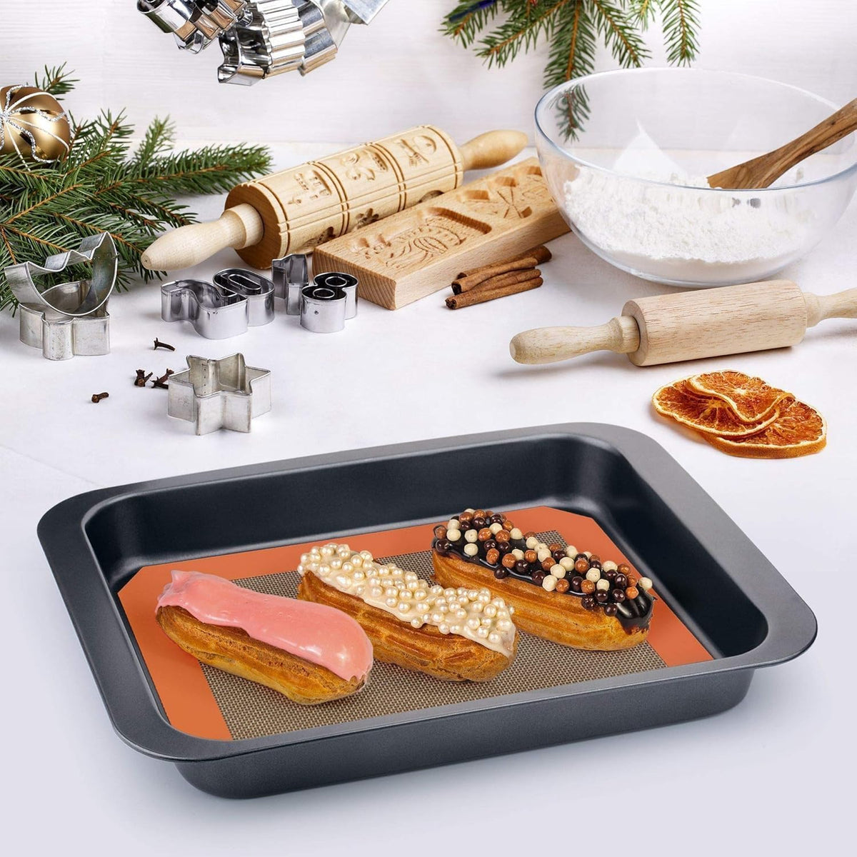 Silicone Baking Mat - Best German Silicone - Non Slip Silicone Baking Sheet, Non Stick Reusable Silicone Mats for Baking, Oven Liner, Counter Mat - 2 Medium-Sheet Size