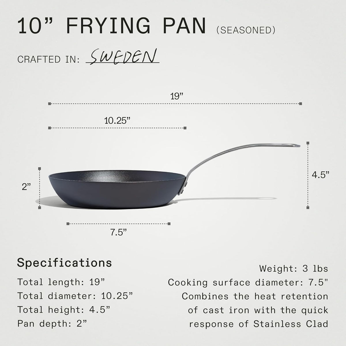 Made In Cookware - Seasoned 10" Blue Carbon Steel Frying Pan - (Like Cast Iron, but Better) - Professional Cookware - Crafted in Sweden - Induction Compatible