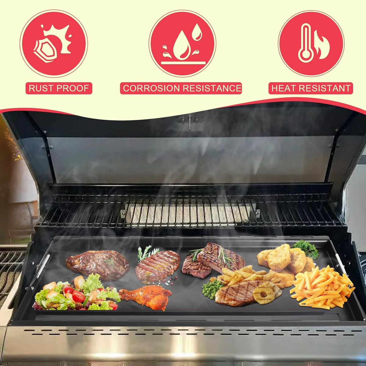 Full-Size Griddle Inserts for Nexgrill Home Depot 6 Burner 720-0896B 720-0896 720-0896C 720-0896E 720-0896CP Gas Grill Replacement Parts, Flat Top Griddle for Nexgrill 730-0898A 730-0898, Carbon Steel