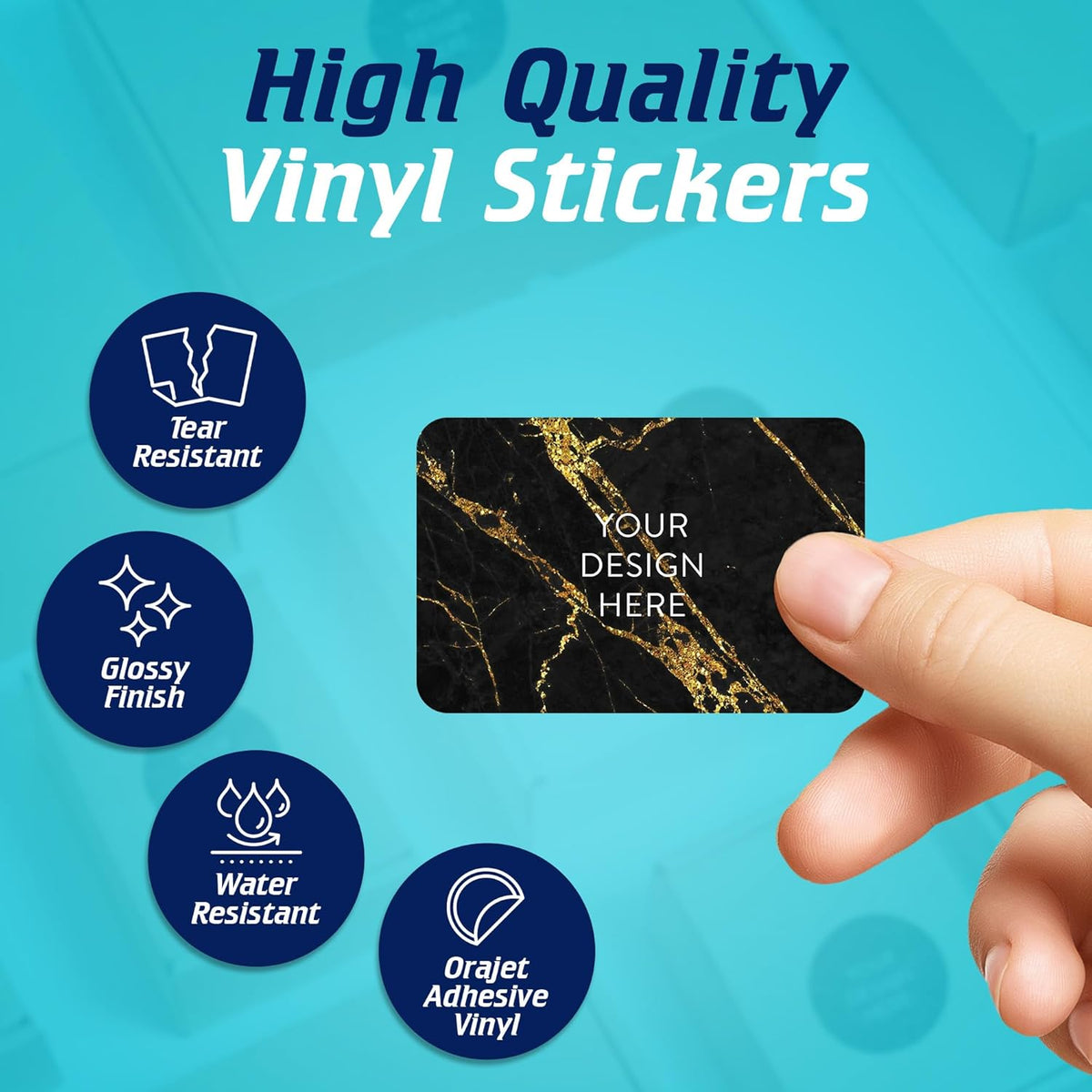 100 Custom Vinyl Stickers - Upload Your own Image, Text, Design, Logo - Personalized Logo Labels for Handmade, Packaging, Bottle, Jars, Candle, Brand Stickers (Black Gold Marble, 6x4)