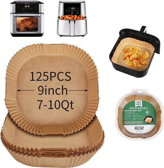 125Pcs Large Air Fryer Liners Disposable Compatible with Chefman XL 8-Qt Family Air Fryer, 9inch Square