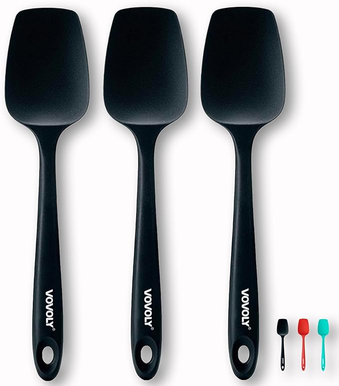 Silicone Spatula Set, High Heat Resistan Rubber Spoon Spatula, Non-Stick Spoonula with Seamless One Piece Design, Flexible Scrapers Baking Mixing Tool,3 Pack, Black