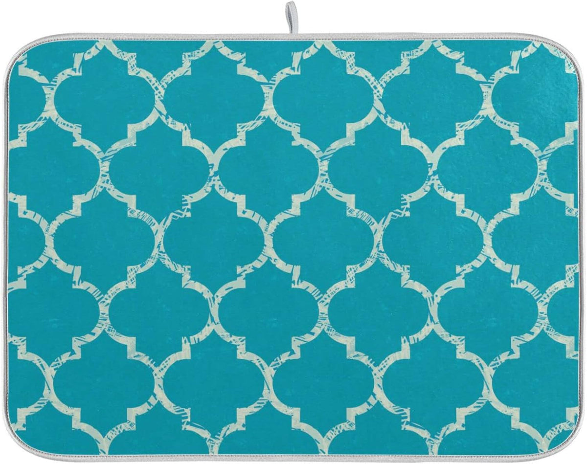 senya Super Absorbent Dish Drying Mat, Microfiber Fast-Drying Dish Mat, 24'' x 18'', Kitchen Dish Drying Pad, Beautiful Grunge White Morrocan Trellis