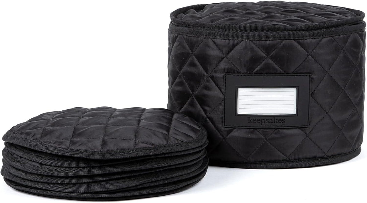 Covermates Keepsakes - Dish Storage - Padded Protection - ID Window - Stain Resistant - Machine Washable - China Storage, Black