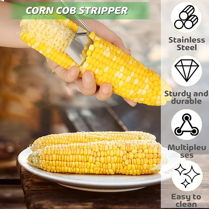 Cozy Home Corn Peeler, Corn Kernel Removers, Long Handle Stainless Steel Corn Stripping Tool Thresher Scraper for Home Kitchens, Restaurant Chefs (2PCS-A)