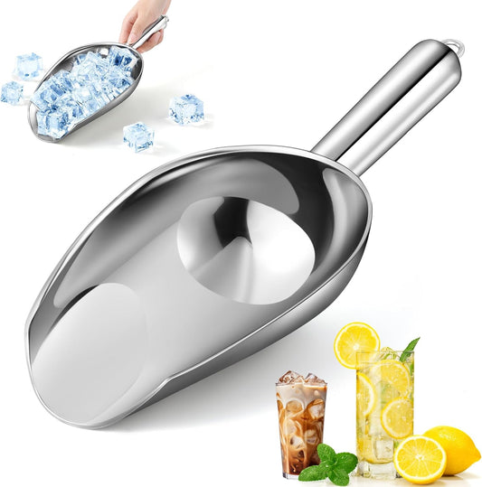 12oz Stainless Steel Ice Scoop for Freezer – Dishwasher Safe Metal Scooper with Long Handle for Ice Machines, Buckets, Dog Food, Flour, and Canisters – Ideal for Bar, Parties & Weddings