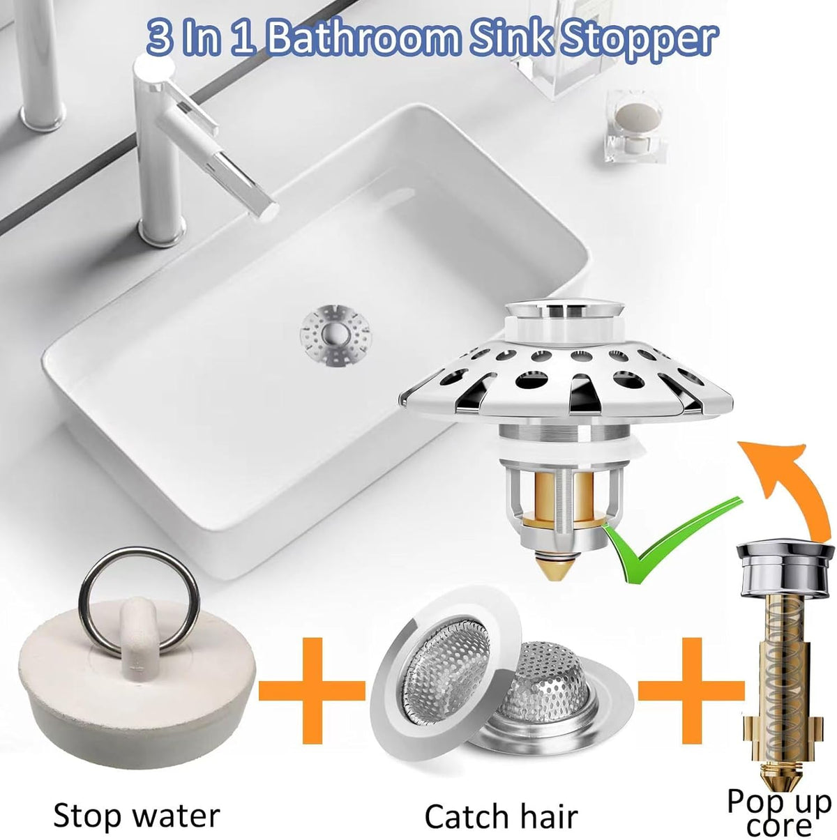 Bathroom Sink Stopper,Sink Hair Catcher,Bathroom Sink Drain Strainer Pop Up Drain Cover Plug,Universal for 1.1 to 1.65in Sink Drain Hole