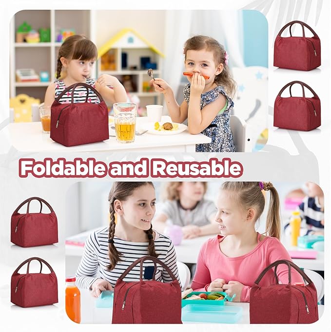 Chunful 24 Pcs Lunch Bags Bulk Insulated Reusable Lunch Bags Leakproof Tote with Aluminum Foil Interior Waterproof Thermal Tote for Women Adult Office Work Back to School Employees Picnic(Red)