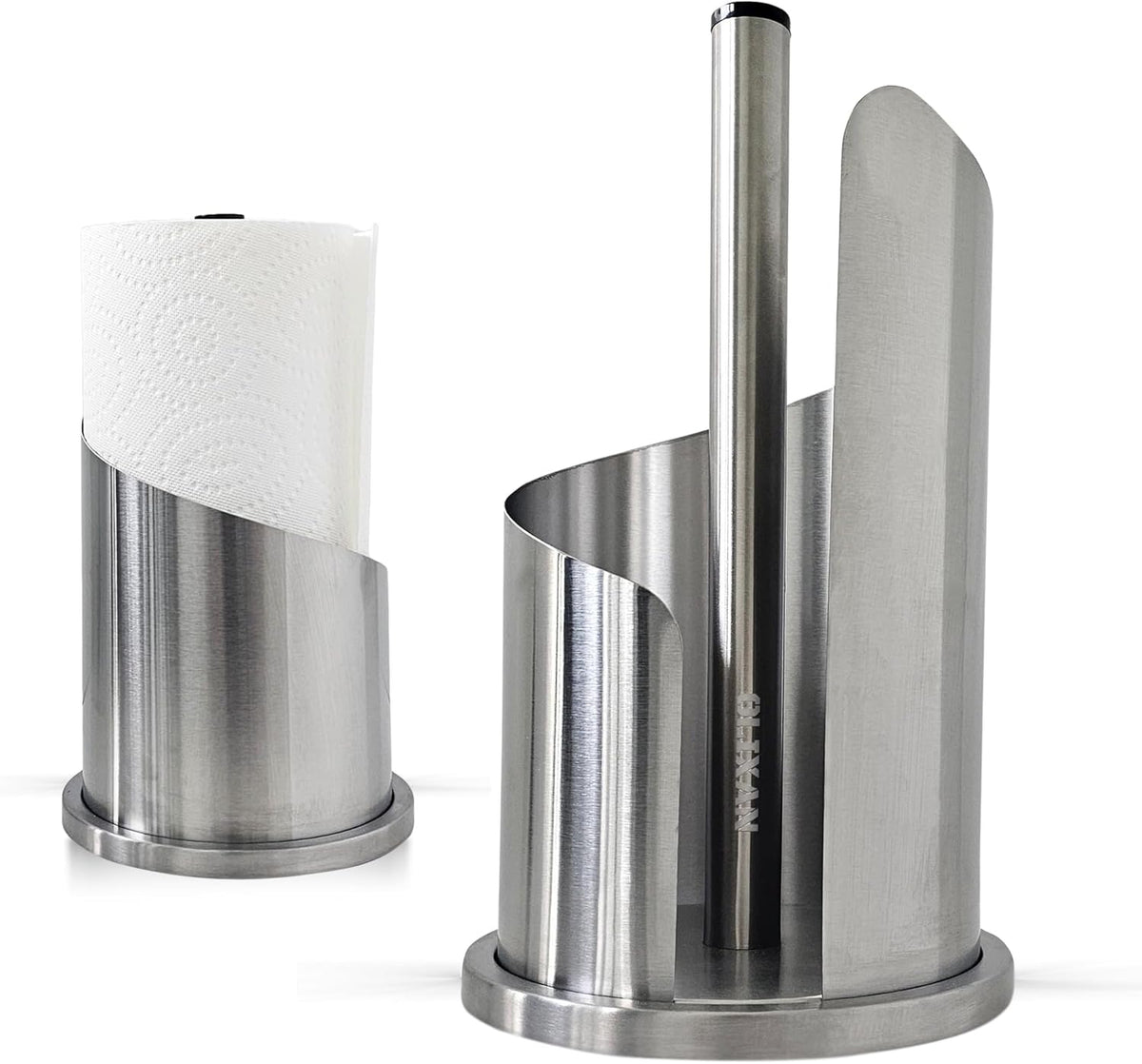 Stainless Steel Paper Towel Holder Countertop, Modern Spiral Cover Design,Keep Paper Towel Clean,Weighted Base for Stability, Freestanding Easy One-Handed Operation for Kitchen Bathroom,Silver