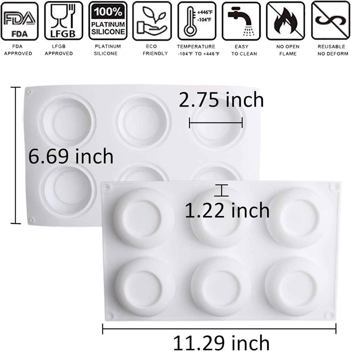 OCPO KITCHEN Silicone Molds for Baking Mousse Cake, 3D Silicone Baking Mold for Candy Pastry Chocolate Truffle Cupcake Jelly Cookie Pudding Cake Decoration Mold, Round Concave Shape (6-Cavity)