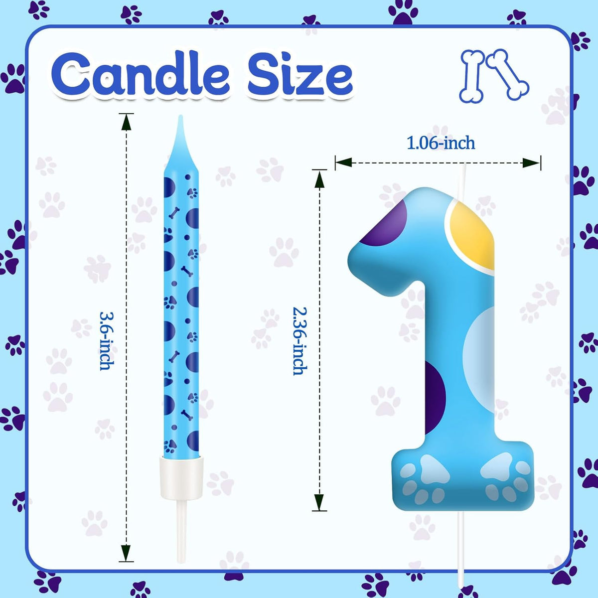13PCS Blue Dog Paw Birthday Candles Set Cake Topper Numeral Birthday Candles for Boy Girl Dog Paw Decoration(Number 1)