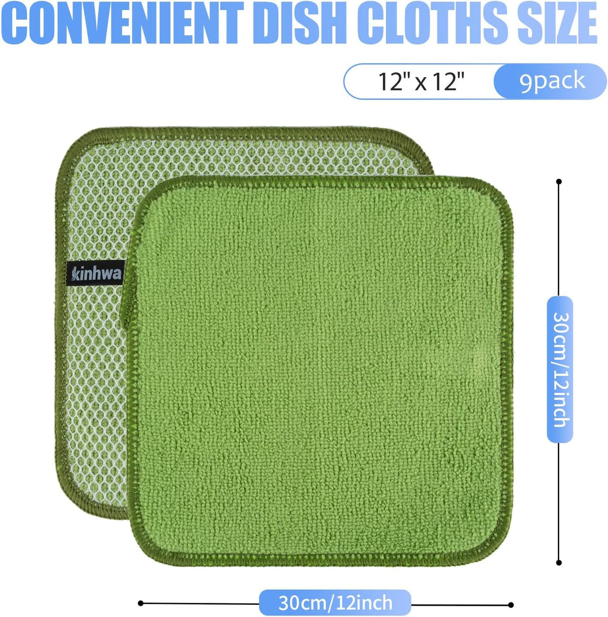 KinHwa Kitchen Washcloths for Dishes Absorbent Microfiber Dish Cloths Quick Dry Dish Rags with Poly Scour Scrub Side Ideal for Kitchen Cleaning (Mixing Colors #1, 12inchx12inch 9 Pack)