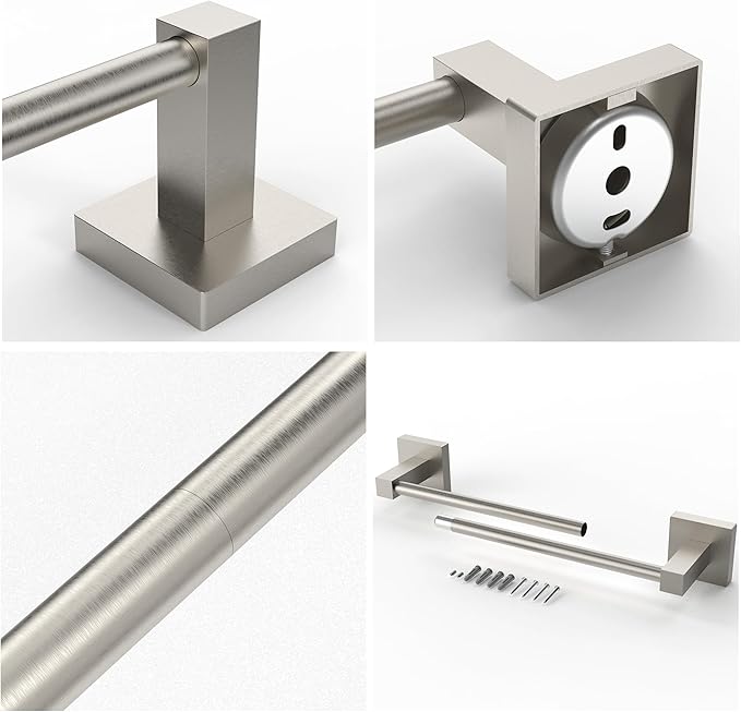 RUACQ Towel Bar 16 inch, Towel Racks for Bathroom Wall Mounted, SUS304 Stainless Steel Towel Holder, Hand Towel Holder Organizer, Brushed Nickel Single Bar, Total Length 18 inch
