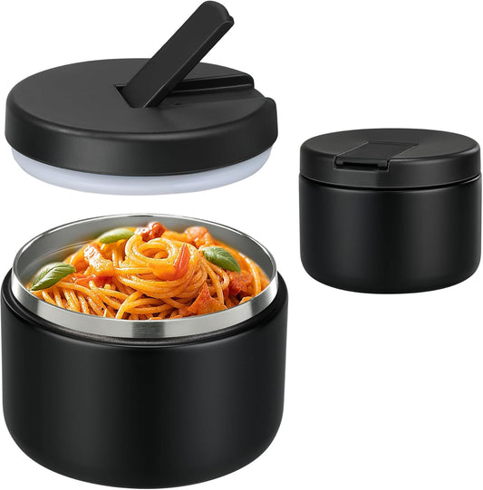 12oz Insulated Vacuum Food Jar with Buckle Lid Wide Mouth Soup Thermo for Hot Food Kids Leakproof Stainless Steel Lunch Container- Black- 1Pack