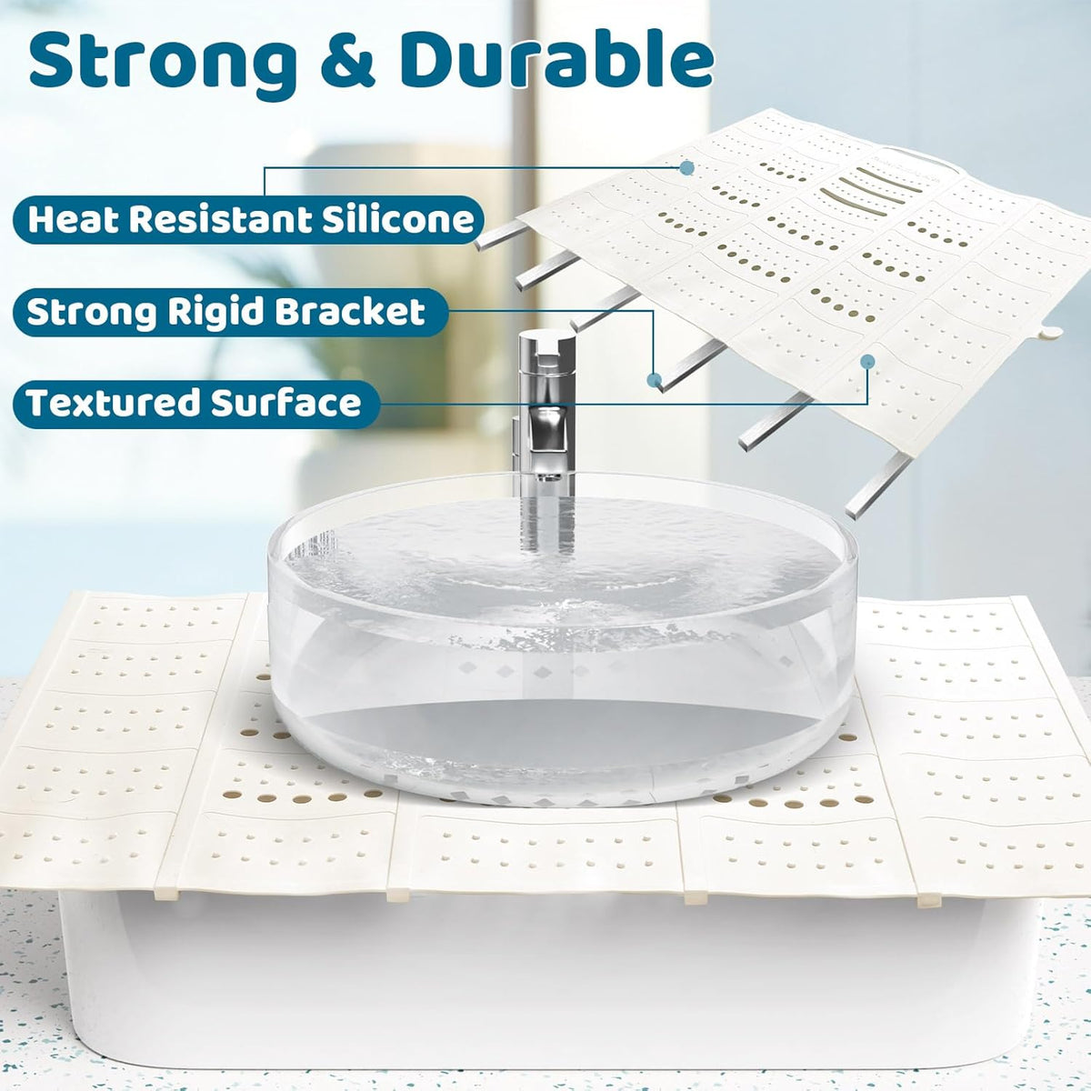 Bathroom Sink Cover for Counter Space, Sink Mat Foldable Sink Cover, Silicone Makeup Organizer Mat Space Saver, Small Bathroom & Rv Camper Travel Must Haves Accessories - Large, Pearl