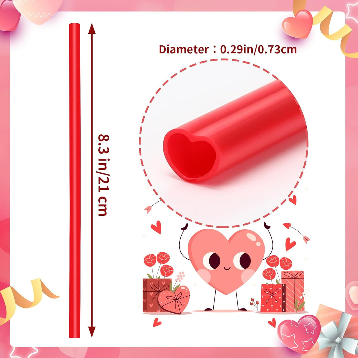 JANYUN 30 Pcs Red Heart Shaped Straws, Reusable Valentines Plastic Drinking Straw for Valentines Day Party Favors Birthday Bridal Shower Wedding Supplies