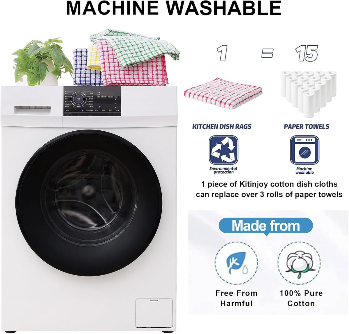Kitinjoy Cotton 6 Pack Terry Kitchen Towels, 16 x 25 Inches Super Soft and Absorbent Dish Towels, Quick Drying Hand Towels for Kitchen Drying, Multiple Colour