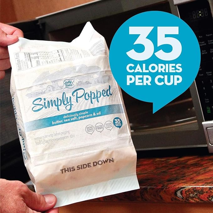 Jolly Time Simply Popped - Lightly Salted Microwave Popcorn, 3oz Sharing Bag, 3 Bags Per Carton (Simply Popped Butter, 3 Ounce (Carton of 3))