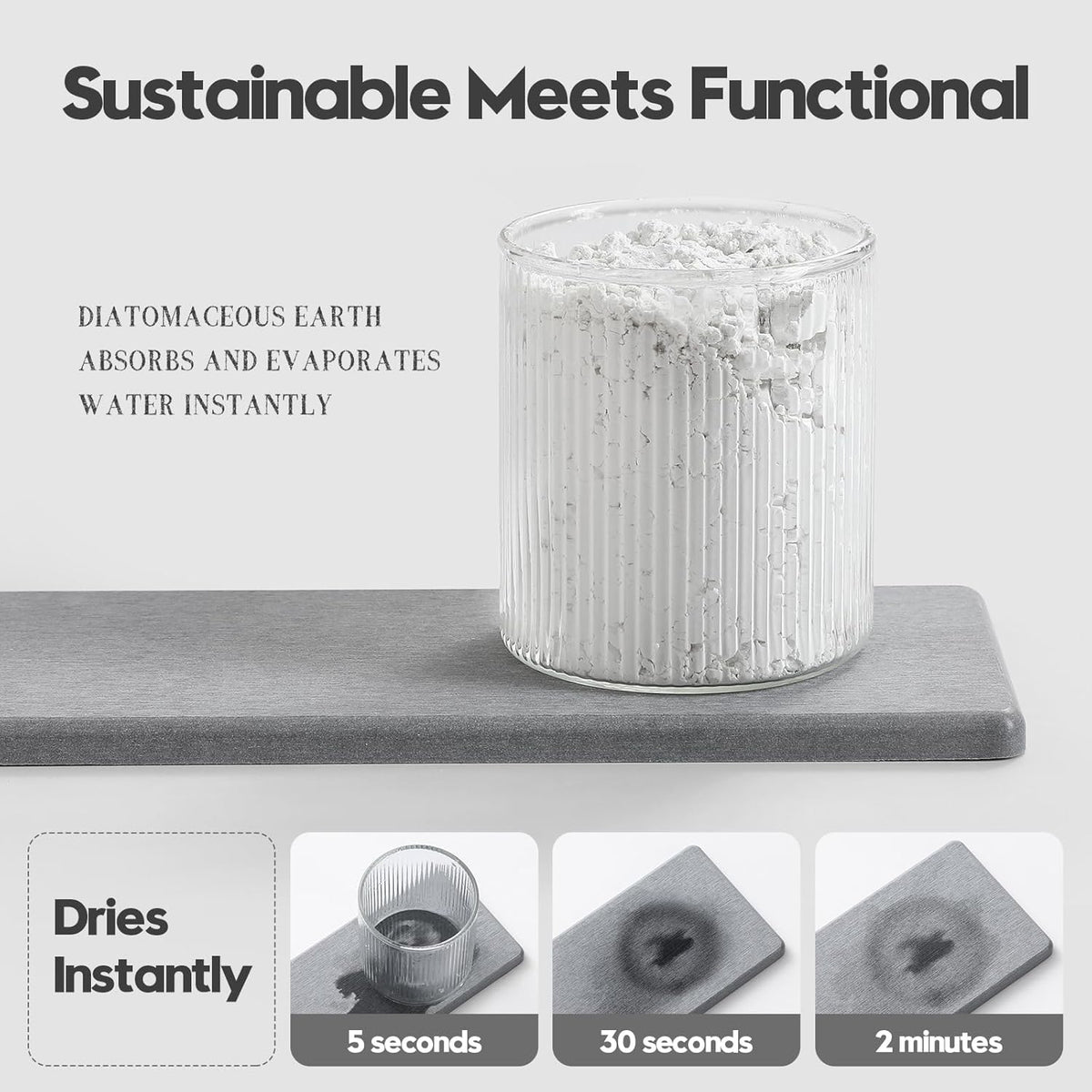 3PCS Bathroom Sink Vanity Trays, Quick Stone Drying Mat Dish Soap Dispenser Sponge Holder for Kitchen Counter, Diatomaceous Earth Water Absorbing Caddy Organizer, Light Grey