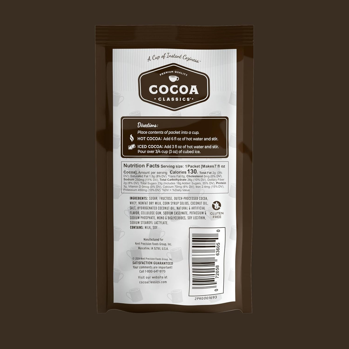 Cocoa Classics Dark Chocolate Cocoa Mix, Sweet, Smooth, Intense Dark Chocolate Flavored, Make Hot or Iced Cocoa, Gluten Free, Kosher Dairy Friendly, 1.25oz Packets (Pack of 36)