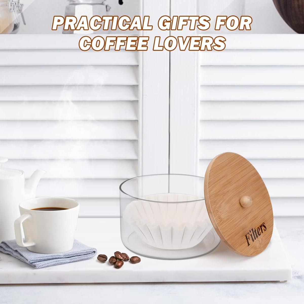 Coffee Filter Holder with Lid,Glass Coffee Filter Storage Container,Coffee Filter Dispenser,Rustic Coffee Filter Organizer Basket,Coffee Filter Container for Counter, Coffee Bar Accessories Decor