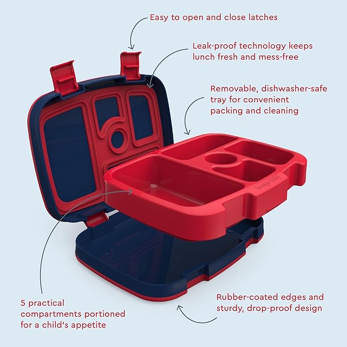 Bentgo Kids Prints Leak-Proof, 5-Compartment Bento-Style Kids Lunch Box - Ideal Portion Sizes for Ages 3-7, Durable, Drop-Proof, Dishwasher Safe, & PFAS & BPA-Free Materials (Rocket)