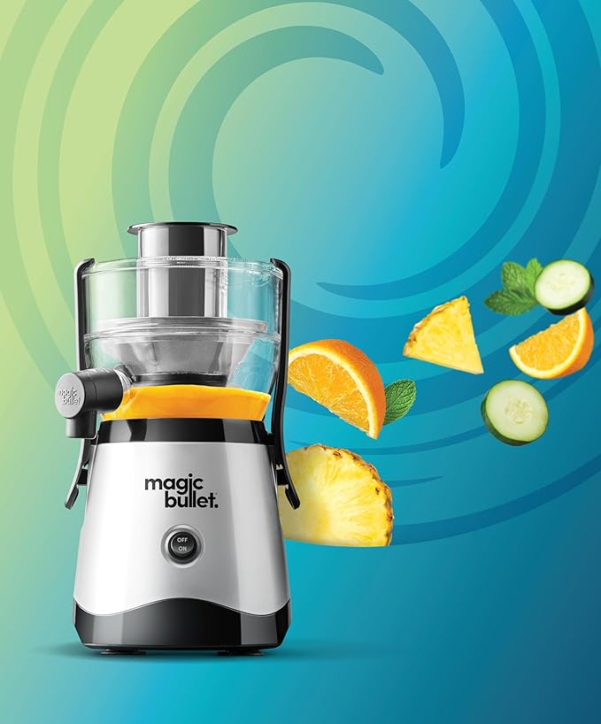 Magic Bullet® Mini Juicer, Countertop Space-Saving, 2" Feed Chute for Fruits and Vegetables, 400W, Compact Design, Black/Silver, MBJ10100