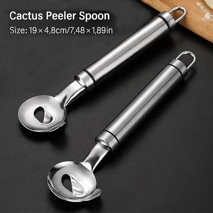 Cactus Peeler Tool, 3 Pack Stainless Steel Pelador de Nopales, Spoon Cactus Thorn Removal Tool, 7.48x1.89in Portable Tools for Kitchen Accessory