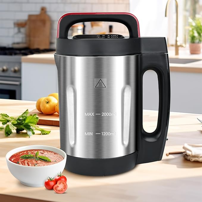 Homtone Soup Maker 2L, Makes 2-6 Servings, 6-in-1 Multifunctional Smooth and Chunky Soup Machine Cooker, Electric Bleander for Homemade Soups, Stainless Steel