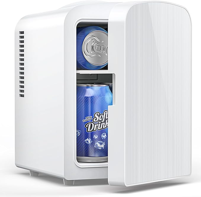 Electactic Mini Fridge, 4L/6 Cans Cooler & Warmer Portable Compact Refrigerator, Small Skincare Fridge for Makeup Food and Drinks, Small Cooler for Bedroom, Cosmetics, Car, Office, White