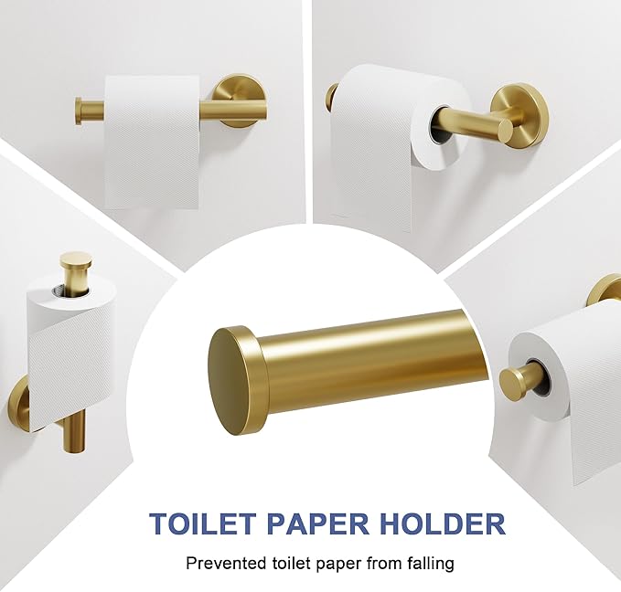 Brushed Gold Bathroom Hardware Set, 24 Inch SUS304 Stainless Steel Bath Towel Bar Set, Bathroom Accessories Set, Towel Rack, Towel Ring, Toilet Paper Holder, Robe Towel Hooks, 5-Pieces