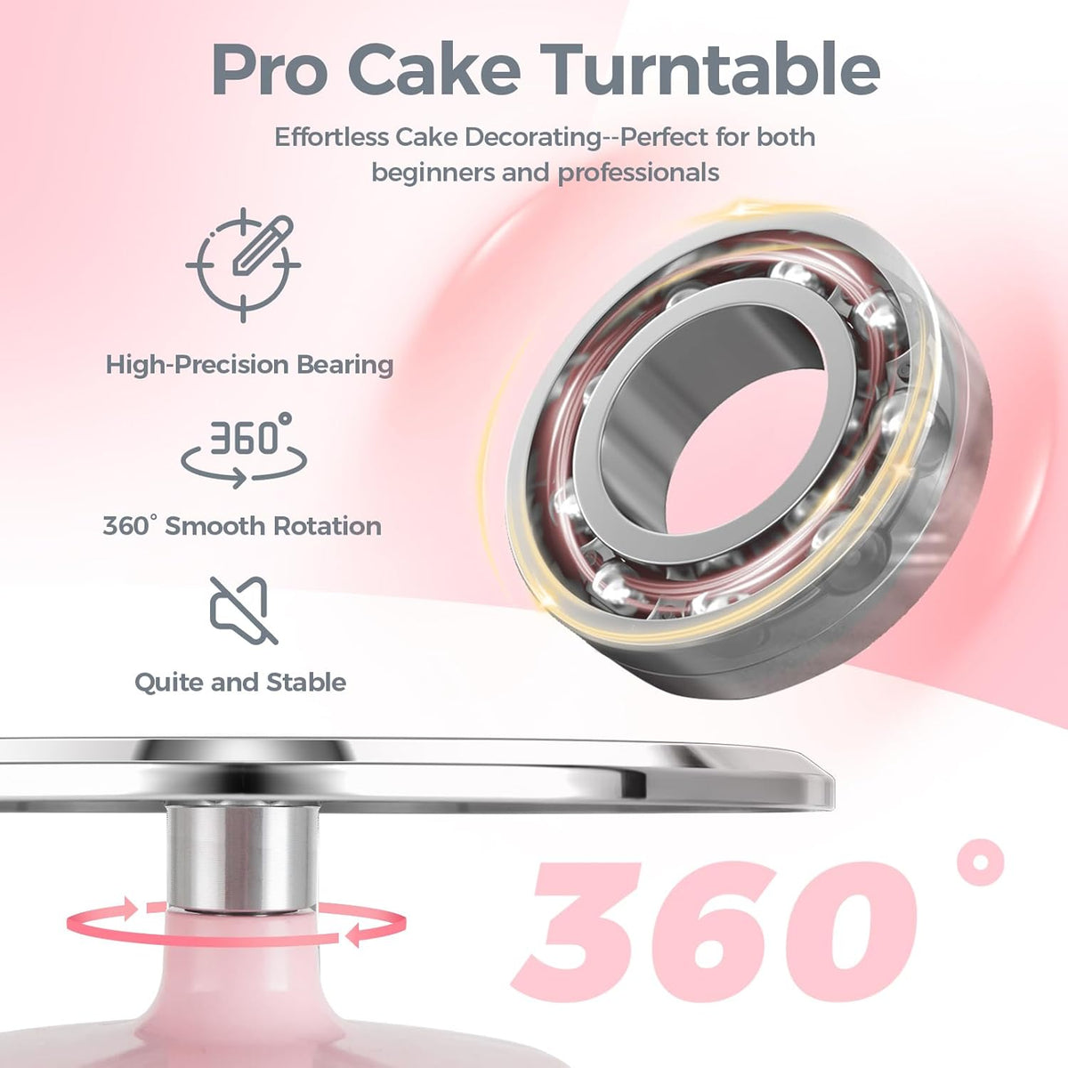 Ohuhu Cake Stand, Aluminium 12''Cake Turntable Decorating Bakery Supplies - BPA-Free Frosting Spinner Rotating Revolving Lazy Susan