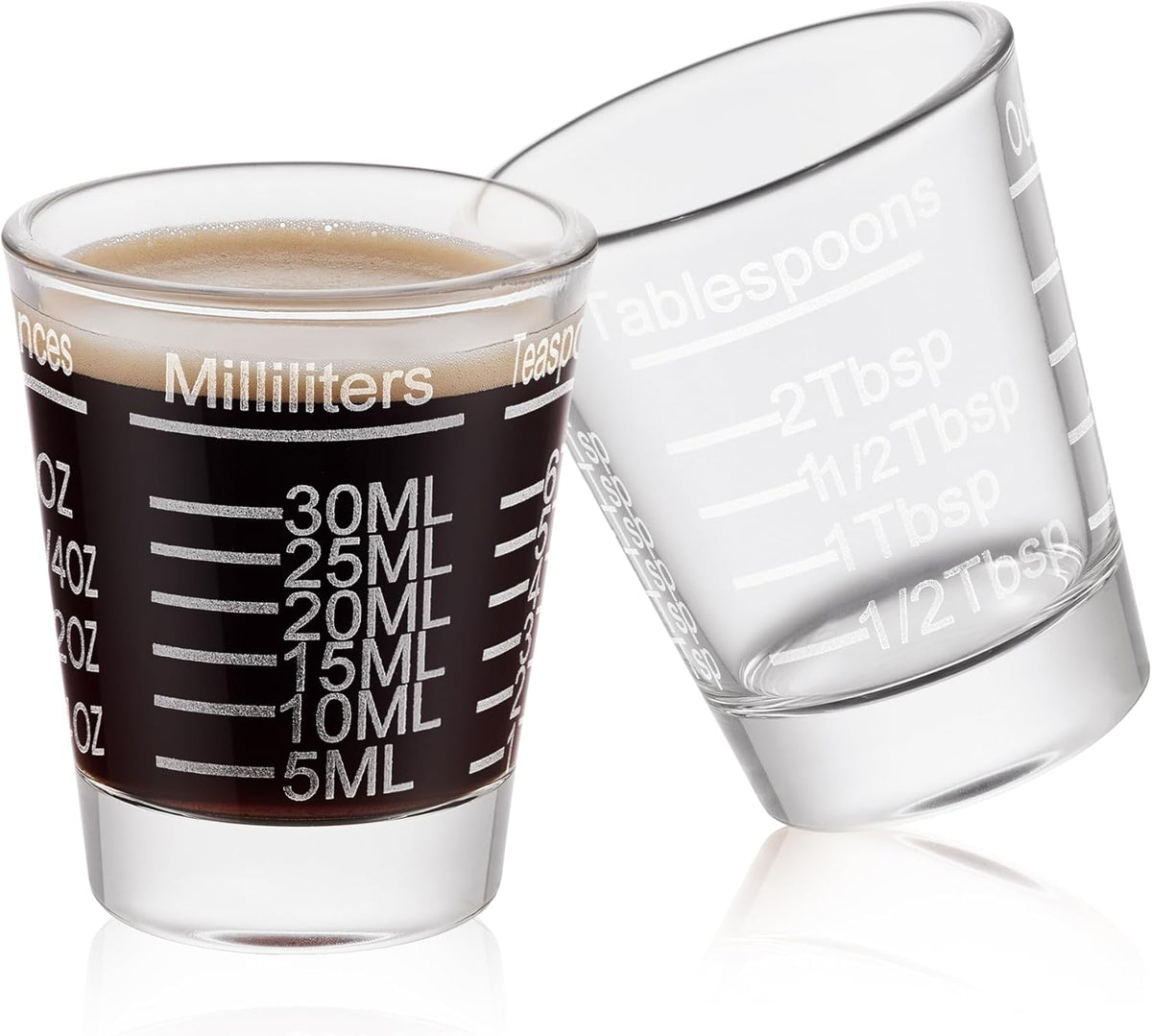 Ackers Shot Glasses Etching Scale Measuring Cup 2PACK Espresso Shot Glasses Liquid Heavy Glass 26-Incremental Measurement 1 OZ, 2 TBS, 6 TSP, 30 ML Kitchen Tools