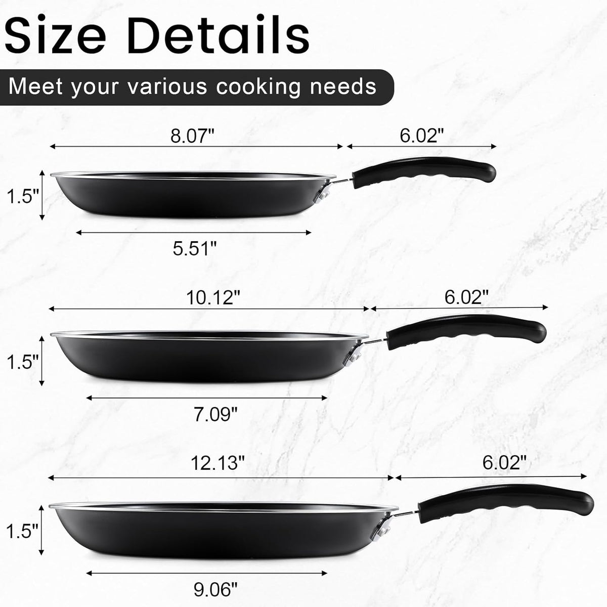 Nonstick Frying Pans Set of 3 - Carbon Steel Frying Pan with PFOA-Free Coating, Stay-Cool Handle, Oven & Dishwasher Safe, Include 2 Spatulas & 7.9, 10.2, 11.8 Inch Skillets for All Stovetops