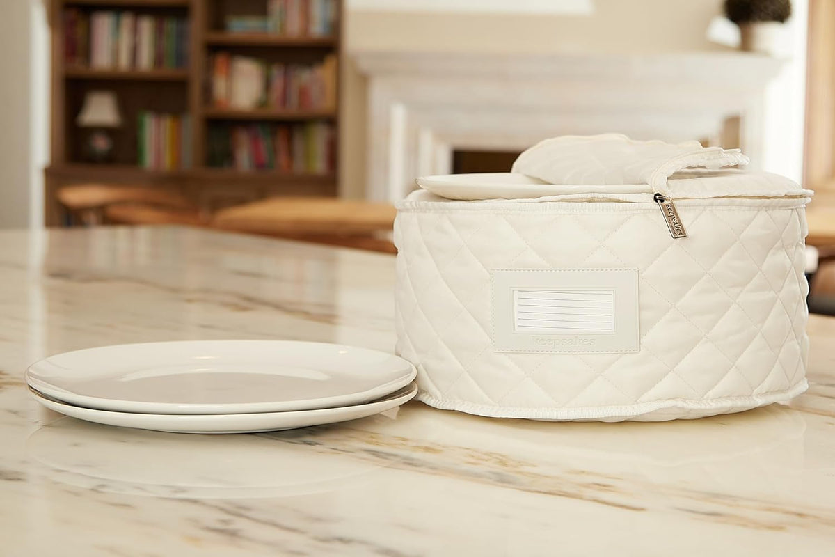 Covermates Keepsakes - Dish Storage - Padded Protection - ID Window - Stain Resistant - Machine Washable - China Storage, Cream