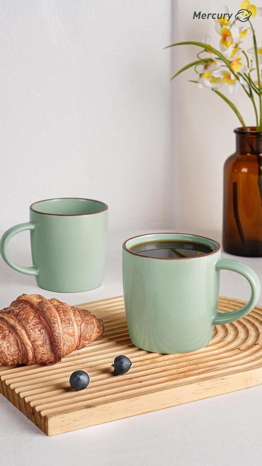 famiware Mercury Coffee Mugs 13 oz, Coffee Mugs Set of 4 with Handle, Cups for Latte, Hot Tea, Cappuccino, Mocha, Cocoa, Light Green
