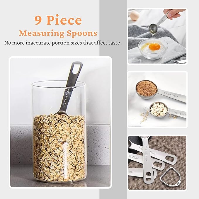21PCS Measuring Cups and Spoons Set, Include 7 Nesting Measuring Cups, 9 Measuring Spoons and 5 Mini Spoons, Stainless Steel Metal Measuring Set, Kitchen Gadgets for Cooking & Baking