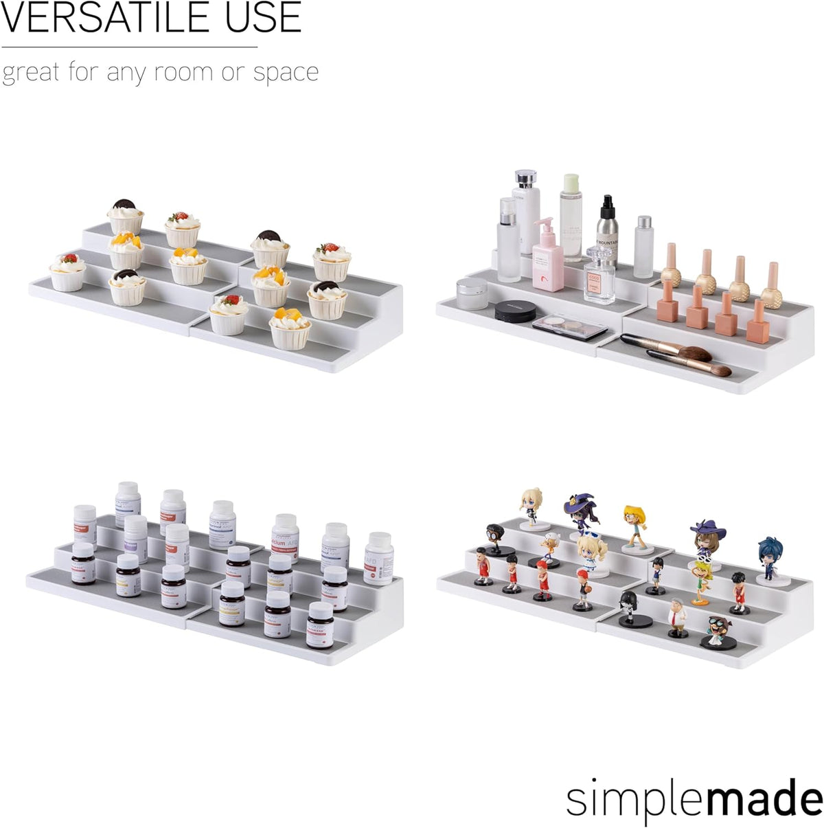 SIMPLEMADE 3-Tier Spice Rack Organizer - Versatile Storage Shelf for Kitchen, Bathroom, Bedroom & Office, Set of 2, Expandable White