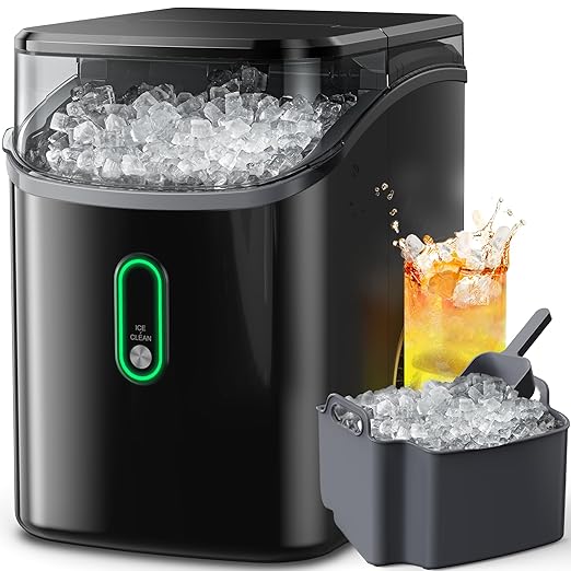 Silonn Nugget Ice Maker Countertop, Pebble Ice Makers with Crushed Soft Chewable Ice, 33lbs Per Day with Scoop, Pellet Portable Ice Machines with Auto-Cleaning for Home, Kitchen, Office, Black