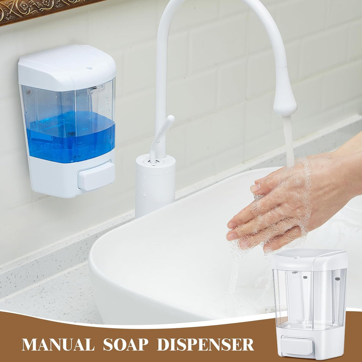 Hushee 6 Pcs Plastic Wall Mounted Soap Dispenser Commercial Manual Soap Dispenser Containers for Kitchen Shower Hotel