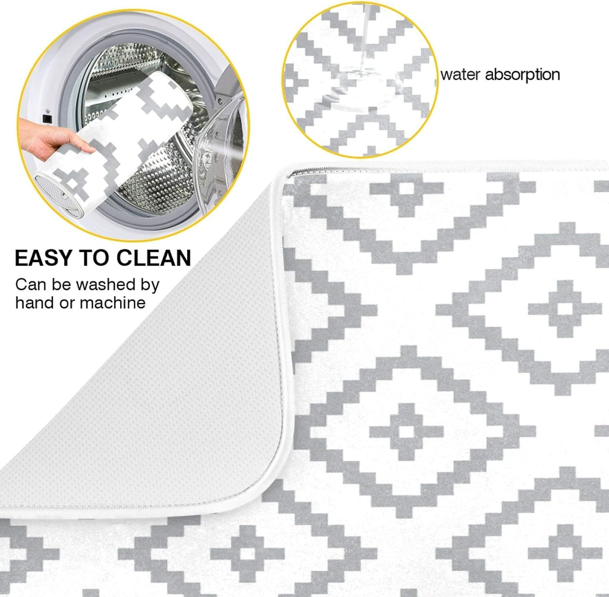 Super Absorbent Dish Drying Mat, Microfiber Fast-Drying Dish Mat, 24" x 18, Kitchen Dish Drying Pad, White Moroccan Rhombus Plaid